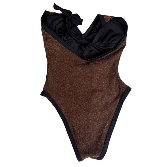 Cupshe X JoJo Atlantis Espresso Ribbed Lurex Halter One-Piece Swimsuit Medium - Picture 7 of 16